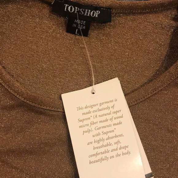 Present! NWT TopShop Bronze long metallic T-shirt - Picture 2 of 6
